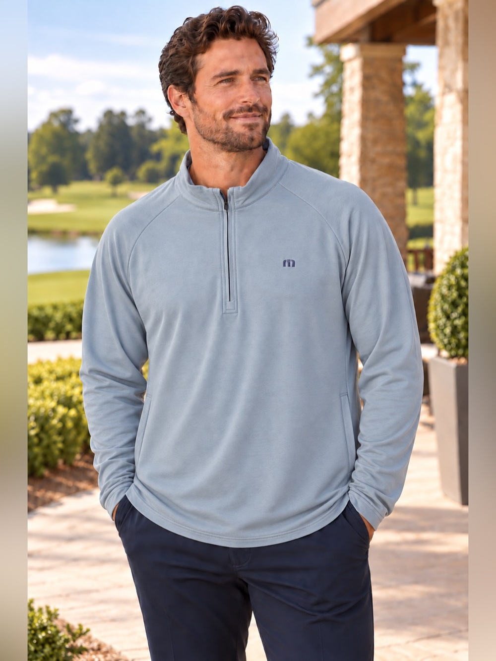 Travis Mathew 1/4 Zip Pullover, Blue Soft Stretch Performance Shirt, Golf, XXL
